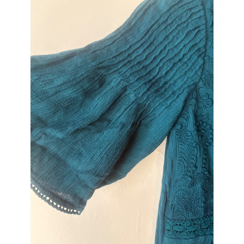 Meadow Rue Anthropologie Calistoga Tunic Dress Teal Blue Embroidered Boho Mini - Picture 6 of 10
